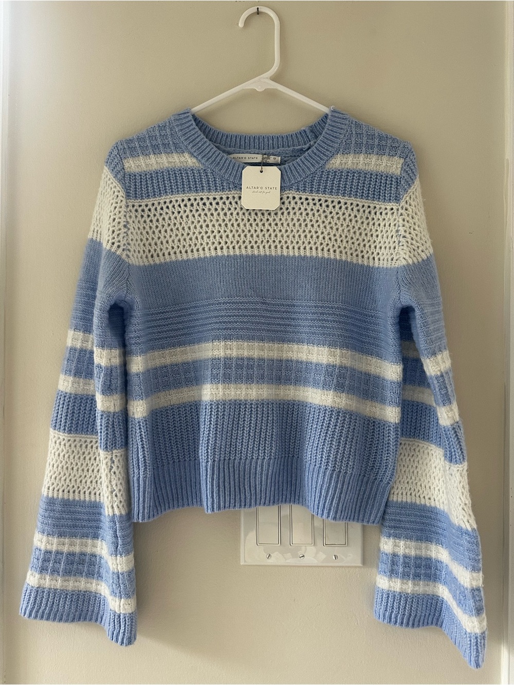 Altar'd State Blue & White Striped Crewneck Sweater